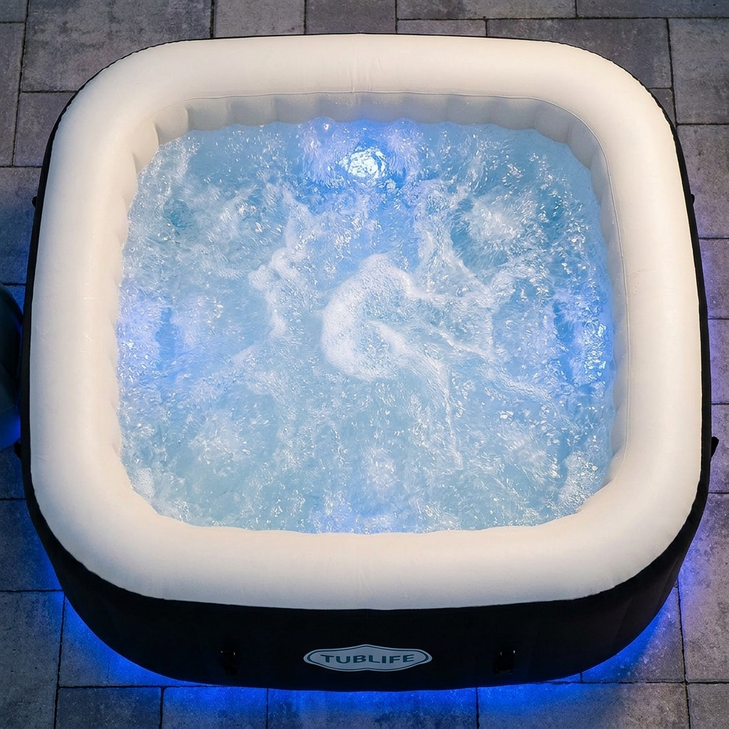 Top view of the TUBLIFE spa bubbling with 120 jets